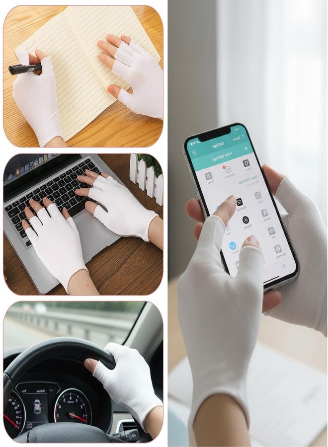 Nogeqi 4 Pairs White Thin Cotton Gloves Fingerless Design Overnight Moisturizing Gloves for Dry Hands Sleeping, White Cotton Glove for Eczema, Touchscreen-Friendly, One Size - Image 2